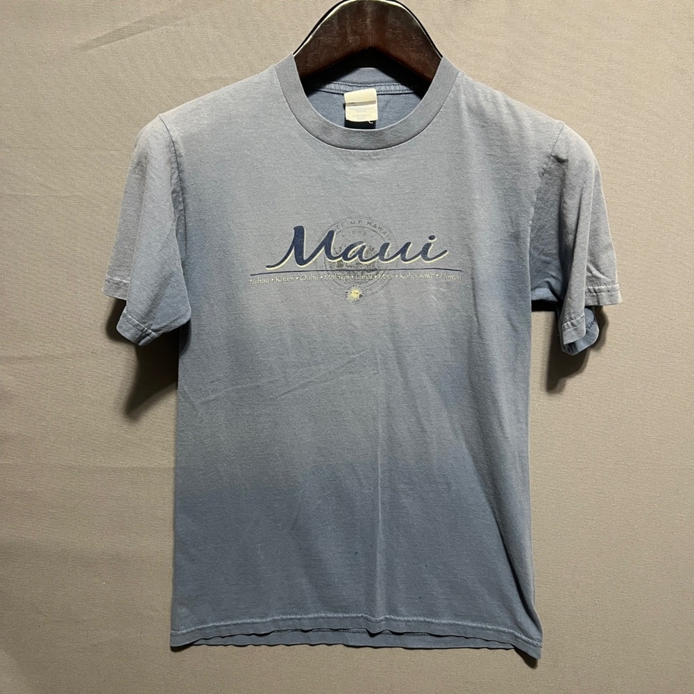 Sundog Maui Hawaii Sun Faded Blue Graphic T-Shirt Small Vintage Surf Tee Y2k